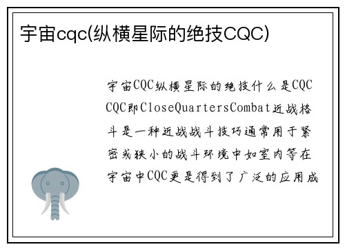 宇宙cqc(纵横星际的绝技CQC)
